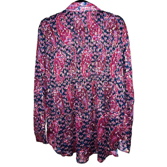 Spense Womens XL Floral Paisley Button-Up Blouse Long Sleeve Button Cuff - Picture 2 of 4